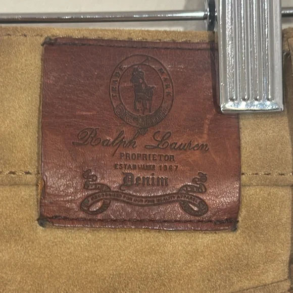 NEW RALPH LAUREN RL Cowboy Boot 100% Leather Pants Distressed Mustard Size 25 - Picture 6 of 8